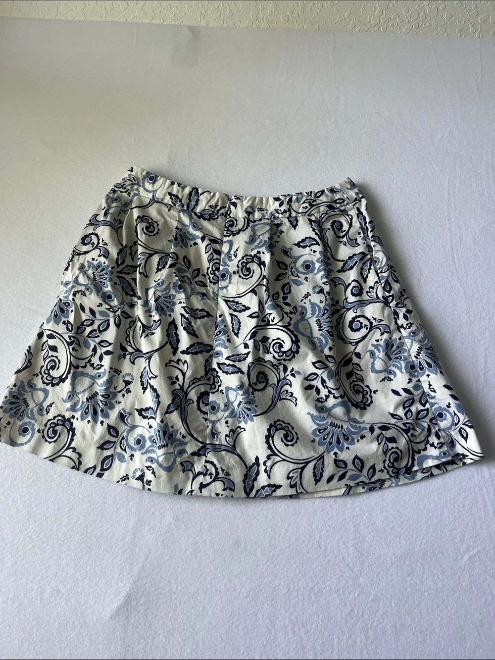 LOFT Ivory Skirt with Navy Floral Scroll Print
